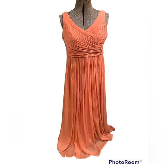 JCrew Silk Sheer Chiffon Heidi Gown- Pastel Coral Formal Bridesmaid Dress-size 2 - Picture 3 of 15